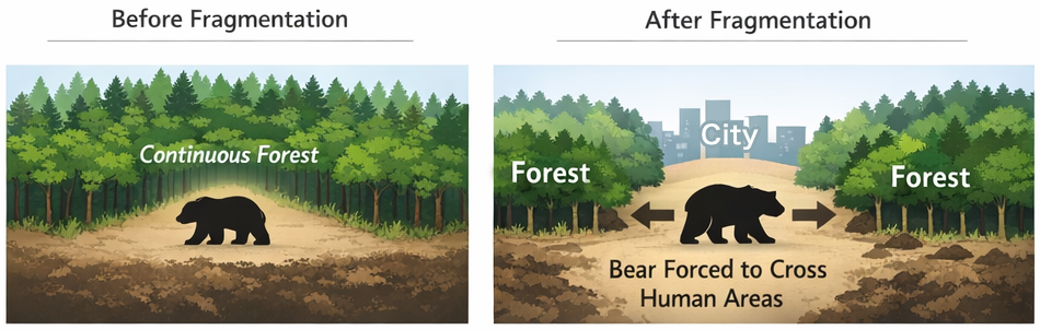 Figure 2. Habitat fragmentation and forced proximity